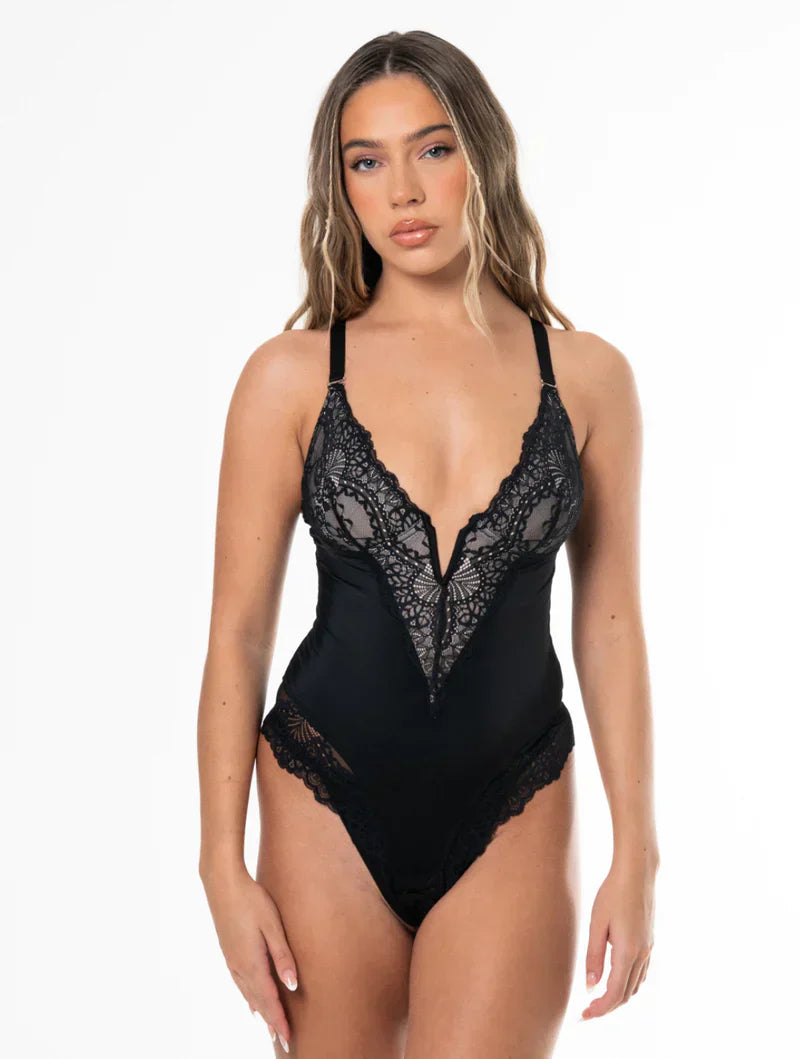 Sarah | Shapewear Bodysuit med Dybt V-Udskæring og Blonde