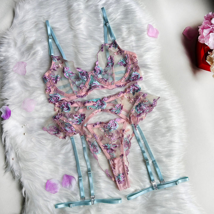 Becky | 3-delt fransk blomster lingerie sæt