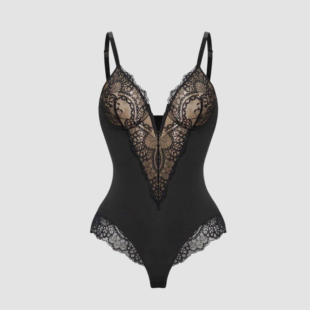 Sarah | Shapewear Bodysuit med Dybt V-Udskæring og Blonde