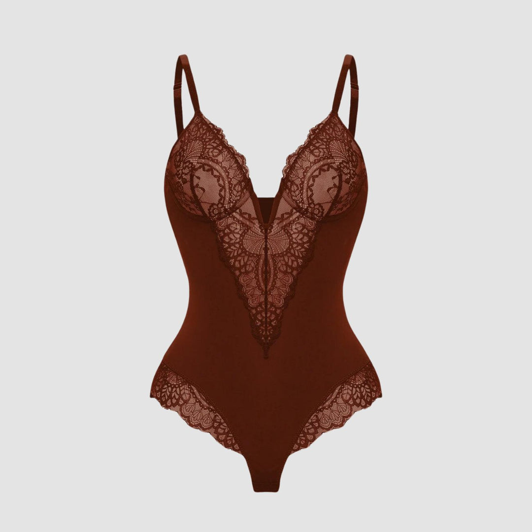 Sarah | Shapewear Bodysuit med Dybt V-Udskæring og Blonde