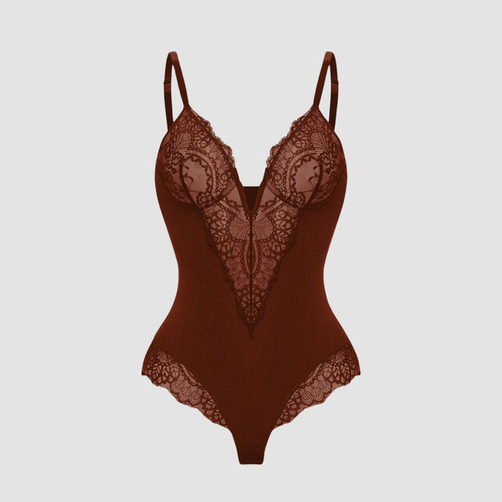 Sarah | Shapewear Bodysuit med Dybt V-Udskæring og Blonde